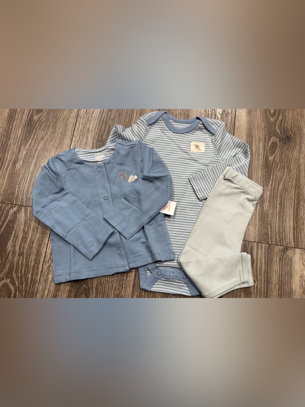 NWT Bliss Light Blue Striped & Solid 3-Piece Pajama